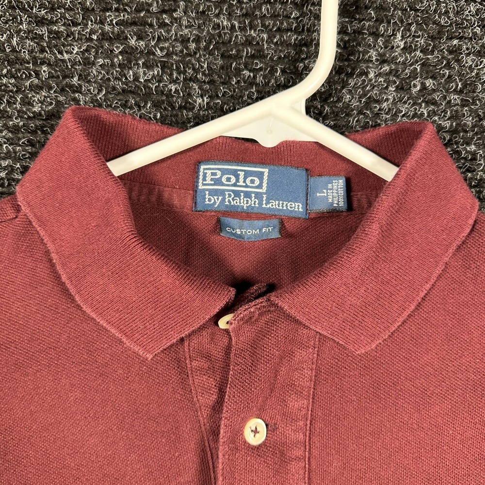 Polo Ralph Lauren Polo Shirt Mens Large Burgundy Custom Fit Cotton Pique Pony - Picture 3 of 7